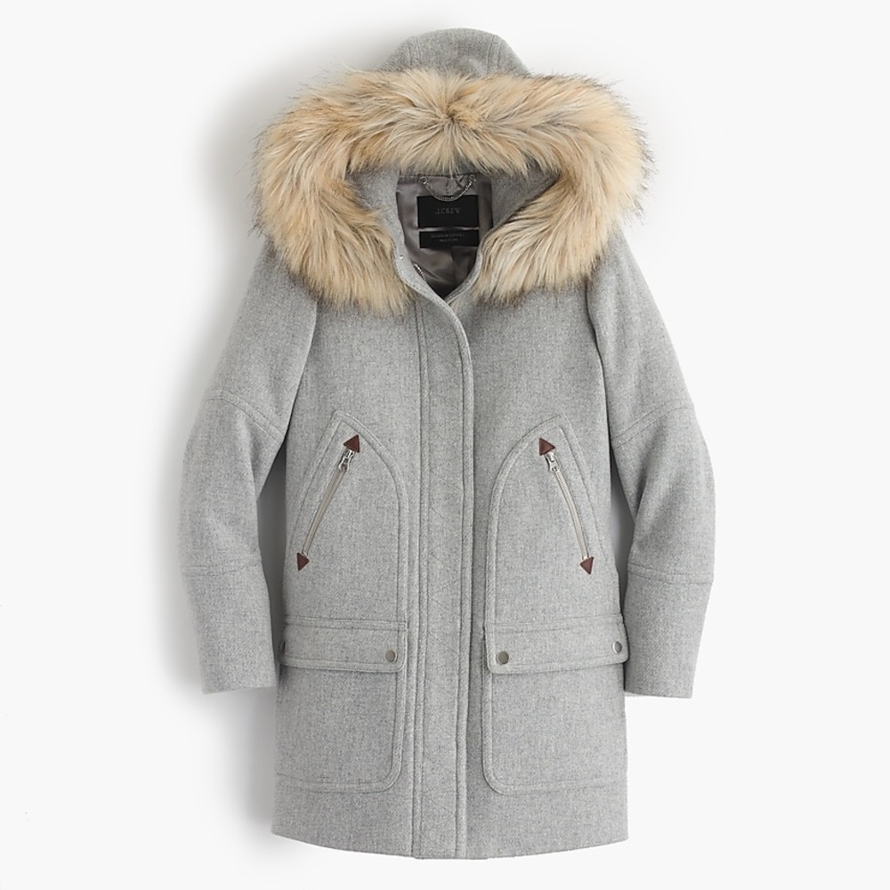 J. CREW GREY CHATEAU PARKA WOOL COAT